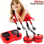 Trade Shop Traesio-set Cucina Per Bambine 7pz Con Piano Cottura Stoviglie Pentole E Accessori Gioco -