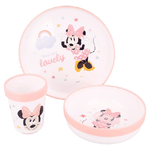 Trade Shop Traesio-set Pappa Minnie Mouse Bicchiere Piatti Antiscivolo Rosa Bambini Prima Pappa -