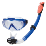 Trade Shop Traesio-set Maschera In Vetro Con Boccaio Per Immersioni Snorkeling Sub Mare Piscina Blu -