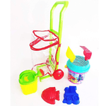 Trade Shop Traesio-set 8pz Carrello Con Secchiello Paletta Rastrello Formine Sabbia Gioco Spiaggia Mare Bambini -