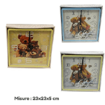 Trade Shop Traesio-orologio Parete Per Bambini Quarzo Muro Quadrato Orsetti Casa Arredamento 23x5cm -