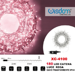 Wisdom-catena Luminosa 180 Luci Led Lucciole Luce Rosa Cavo Trasparente Ip44 Xc-4100 -