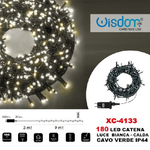 Wisdom-catena Luminosa 180luci Led Lucciole Luce Bianca + Calda Cavo Verde Ip44 Xc-4133 -