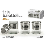 Kaela-tris Barattoli Colore Acciaio In Vetro 9x10cm 400 Ml Sale Zucchero Caffe' 816604 -