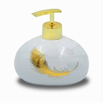 Cleafe-dispenser Sapone Liquido In Ceramica Bianca Decorato Con Piuma Oro Bagno 59894 -