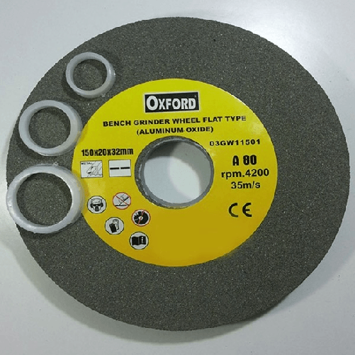 Trade_ox-disco Mola Da Banco Pietra Abrasiva Grana 80 Ossido Alluminio Tipo Flat 150 Mm -