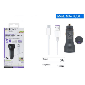 Maxtech-kit Caricabatterie Auto Type-c/usb Ricarica Rapida 40w 5a Cavo Dati 1 Mt Ma-tc04 -