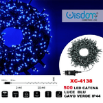 Wisdom-catena Luminosa 500 Luci Led Lucciole Luce Blu Cavo Verde Ip44 Xc-4138 -