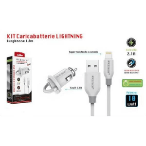 Maxtech-kit Caricabatterie Lightning 1mt Ricarica Auto Cavo Dati 10 Watt Maxtech Ma-ip03 -