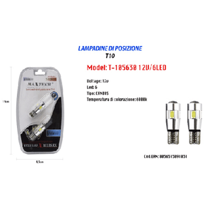 Maxtech-lampadine Di Posizione T10 Maxtech T-105630 12v 6led Canbus Lampadine Ultra Luminose -