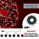 Wisdom-catena Luminosa 300luci Led Lucciole Luce Bianca + Rossa Cavo Verde Ip44 Xc-4137 -