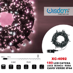 Wisdom-catena Luminosa 180 Luci Led Lucciole Luce Bianca + Rosa Cavo Verde Ip44 Xc-4092 -