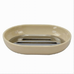 Cleafe-piattino Porta Sapone Saponetta Beige Silver Accessori Bagno 12.5 X 9.5 Cm 79883 -