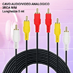 Maxtech-cavo Audio Video Analogico Prolunga Da 5 Metri 3 Rca-3rca Maschio Maschio -