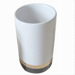 Cleafe-bicchiere Porta Spazzolini Bianco Con Riga Bassa Dorata Nera Arredo Bagno 59868 -