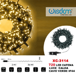 Wisdom-catena Luminosa 720 Luci Led Lucciole Luce Calda Cavo Verde Ip44 Xc-3114 -