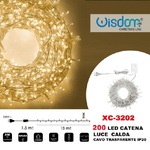 Wisdom-catena Luminosa 200 Luci Led Lucciole Luce Calda Cavo Trasparente Ip20 Xc-3202 -