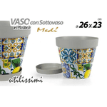 Kaela-vaso Con Sottovaso Giardino In Plastica Decoro Medì 26x23 Cm Piante Fiori 845413 -