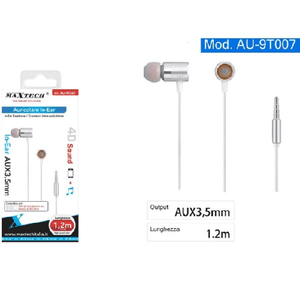 Maxtech-auricolari Cuffie In-ear Cavo 1,2 Metri Connettore Aux 3,5mm Smartphone Au-9t007 -