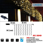 Wisdom-tenda Luminosa Natalizia 200 Led Luce Calda Fissa + Bianca Intermittente Xc-3049 -