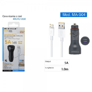 Maxtech-kit Caricatore Auto Usb Ricarica Rapida 40 W 5a Cavo Dati Micro Usb 1 Mt Ma-s04 -