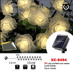 Wisdom-catena Luminosa 50led Rose Luminose Ricarica Ad Energia Solare Luce Calda Xc-8494 -