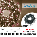 Wisdom-catena Luminosa 500 Luci Led Lucciole Luce Rosa + Calda Cavo Verde Ip44 Xc-4450 -