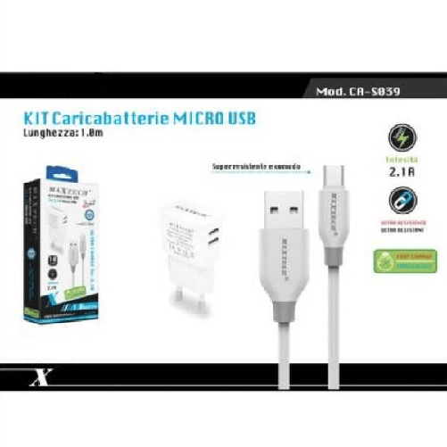Maxtech-kit Caricabatterie Da Muro 2 Porte Usb 2.1a + Cavo Micro Usb 1mt Maxtech Ca-s039 -