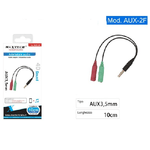 Maxtech-adattatore Cavo Aux 3.5mm Maschio A 2x Aux Microfono Femmina Audio Maxtech Aux-2f -