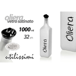 Kaela-bottiglia Scritta Oliera Vetro Satinato Bianco Tappo Dosatore 1000ml 32cm 833328 -