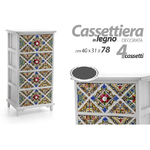 Kaela-cassettiera Legno 4 Cassetti Mediterraneo Cucina Bagno Camera 78x40x31cm 829376 -