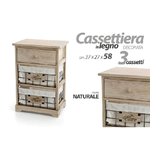 Kaela-mobile Cassettiera In Legno Naturale 3 Cassetti 37x27x58cm Decorata Ceste 787805 -