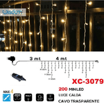 Wisdom-tenda Luminosa Natalizia 200 Mini Led Luce Calda Cavo Trasparente Xc-3079 -