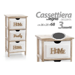 Kaela-cassettiera 3 Cassetti Home Bianca In Legno Comodino Moderno 68x36x28 Cm 805684 -