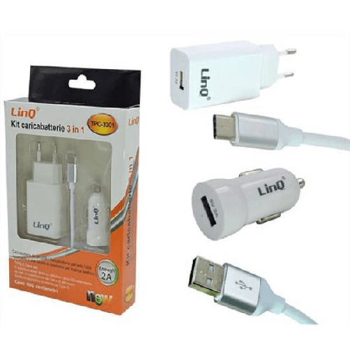 Linq-kit Caricabatterie 3in1 Adattatore Caricatore Auto Rete Cavo Usb Tipo C Tpc-3301 -