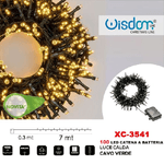 Wisdom-catena Luminosa 100 Led Lucciole Con Batteria Cavo Verde Luce Calda Ip44 Xc-3541 -