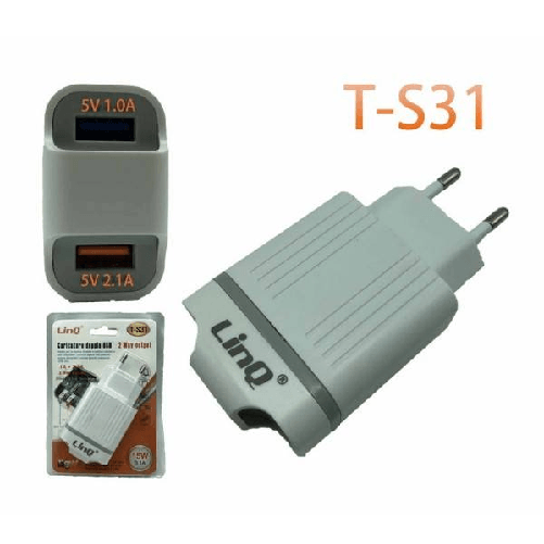 Linq-caricabatterie Alimentatore Doppia Usb 1a + 2.1a 5v 15w Smartphone Tablet T-s31 -