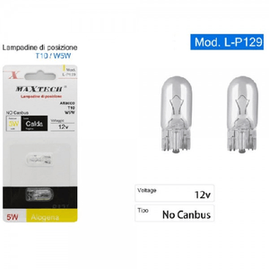 Maxtech-lampadine Di Posizione T10 W5w 12v Auto 5w Luce Calda Alogena L-p129 No Canbus -