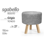 Kaela-pouf Sgabello Poggiapiedi Tondo Pouff Piedi Legno Tessuto Grigio 28x27cm 827730 -