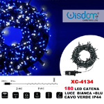 Wisdom-catena Luminosa 180 Luci Led Lucciole Luce Bianca + Blu Cavo Verde Ip44 Xc-4134 -