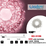 Wisdom-catena Luminosa 300 Luci Led Lucciole Luce Rosa Cavo Trasparente Ip44 Xc-3156 -