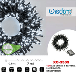 Wisdom-catena Luminosa 100led Lucciole Con Batteria Cavo Verde Luce Bianca Ip44 Xc-3539 -