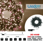 Wisdom-catena Luminosa 300 Luci Led Lucciole Luce Rosa + Calda Cavo Verde Ip44 Xc-4449 -