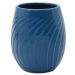 Cleafe-bicchiere Porta Spazzolini In Ceramica Rigata Blu Accessori Arredo Bagno 79955 -