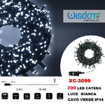 Wisdom-catena Luminosa 300 Luci Led Lucciole Luce Bianca Cavo Verde Ip44 Xc-3099 -