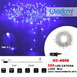 Wisdom-catena Luminosa 300 Luci Led Lucciole Luce Blu Cavo Trasparente Ip44 Xc-4808 -