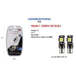 Maxtech-lampadine Di Posizione T10 Maxtech T-105050 12v / 5led C Ultra Luminose Canbus -