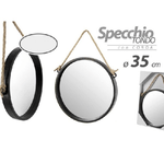 Kaela-specchio 35 Cm Con Corda Specchiera Parete Appeso Muro Tondo Moderno Nero 777059 -