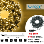 Wisdom-catena Luminosa 500 Luci Led Lucciole Luce Calda Cavo Verde Ip44 Xc-3107 -