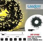 Wisdom-catena Luminosa 300 Luci Led Lucciole Luce Dorata Cavo Verde Ip44 Xc-3102 -